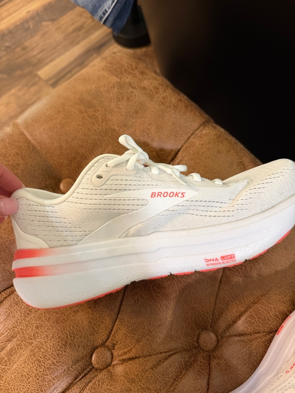 Brooks Ghost 2 Max White Running Shoes with Coral Accents